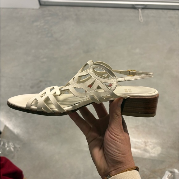 Stuart Weitzman White Cutout Leather Sandals Block Heel Size 7 - Picture 10 of 11